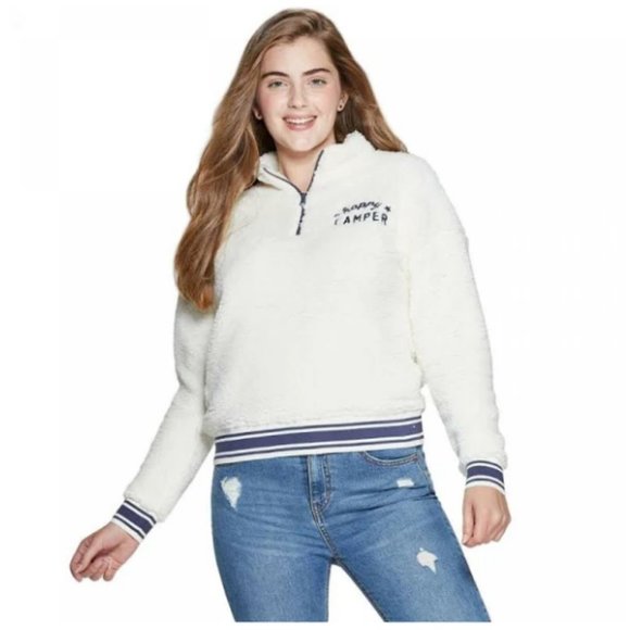 Grayson Threads Happy Camper Sherpa Fleece Quarter Zip Pullover Women's Medium